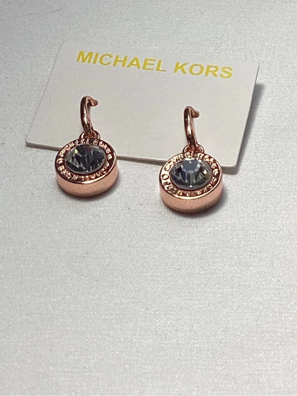 Michael Kors Brilliance Rose Gold Crystal Drop Earrings NWT w/MK Velvet Dust Bag